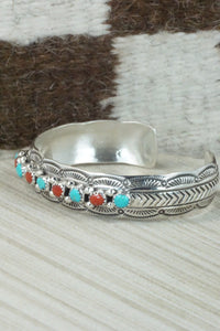 Turquoise, Coral & Sterling Silver Bracelet - Grace Silver