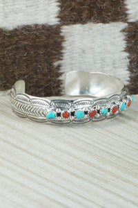 Turquoise, Coral & Sterling Silver Bracelet - Grace Silver