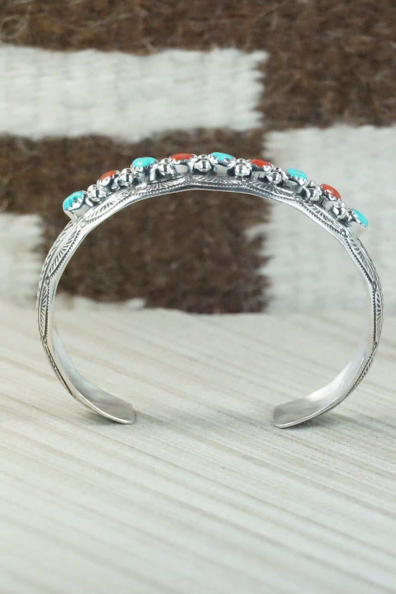 Turquoise, Coral & Sterling Silver Bracelet - Grace Silver