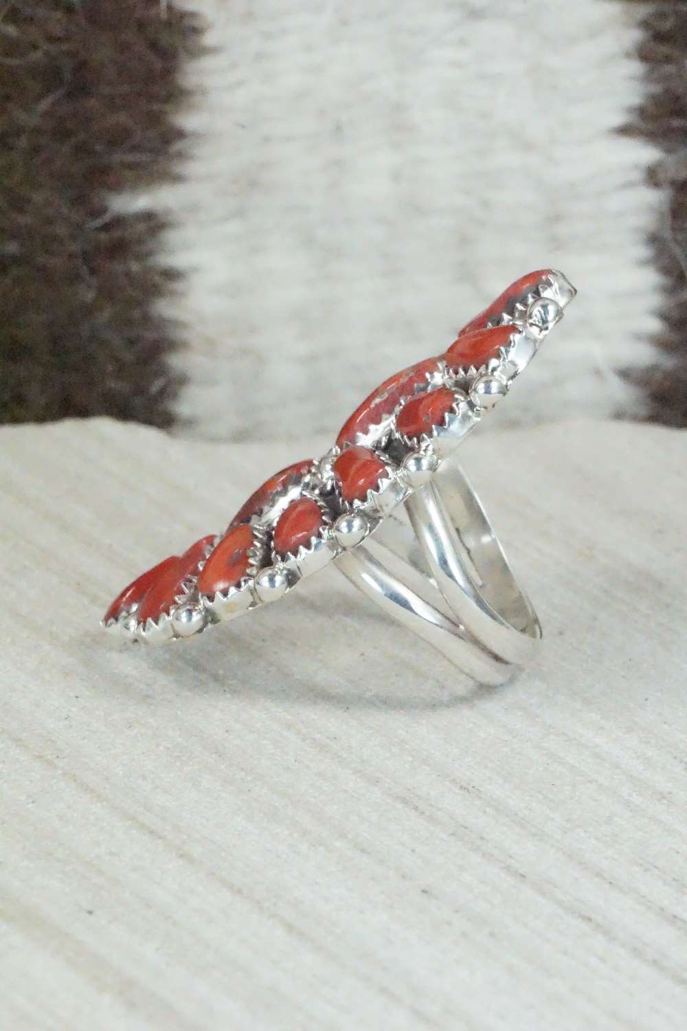 Coral and Sterling Silver Ring - Justina Wilson - Size 6.75