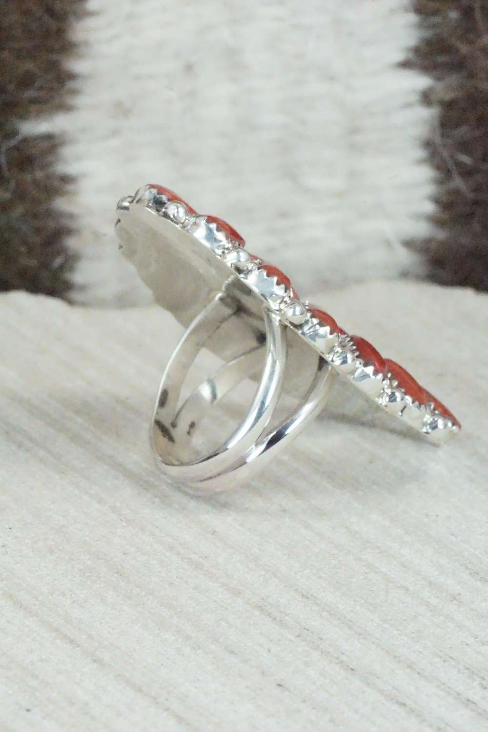 Coral and Sterling Silver Ring - Justina Wilson - Size 6.75