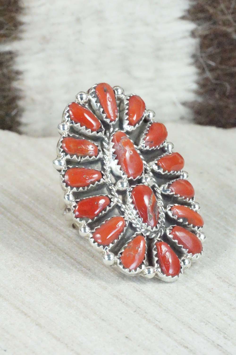 Coral and Sterling Silver Ring - Justina Wilson - Size 6.75