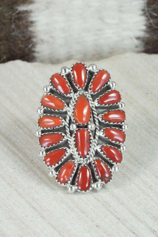 Coral and Sterling Silver Ring - Justina Wilson - Size 6.25