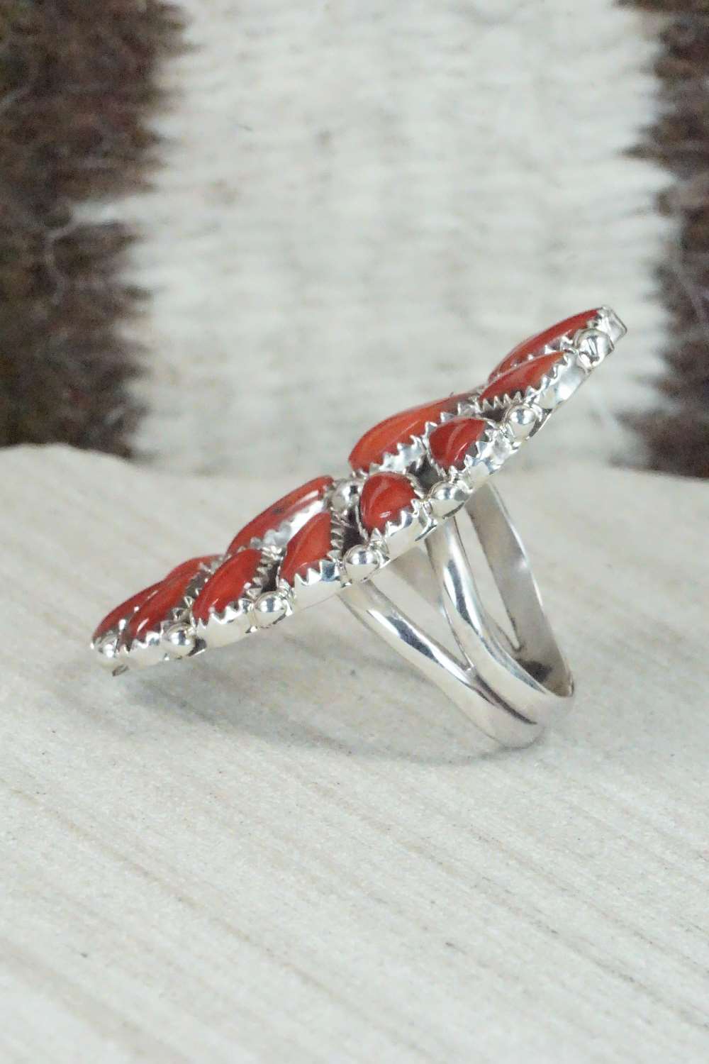 Coral and Sterling Silver Ring - Justina Wilson - Size 6.25
