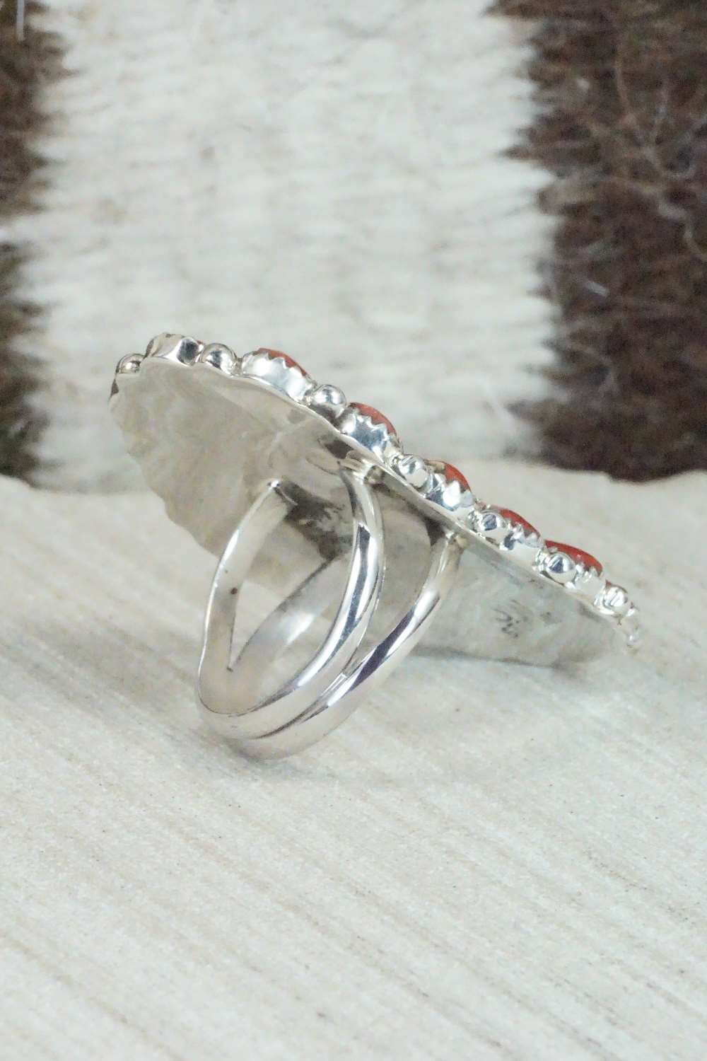 Coral and Sterling Silver Ring - Justina Wilson - Size 6.25