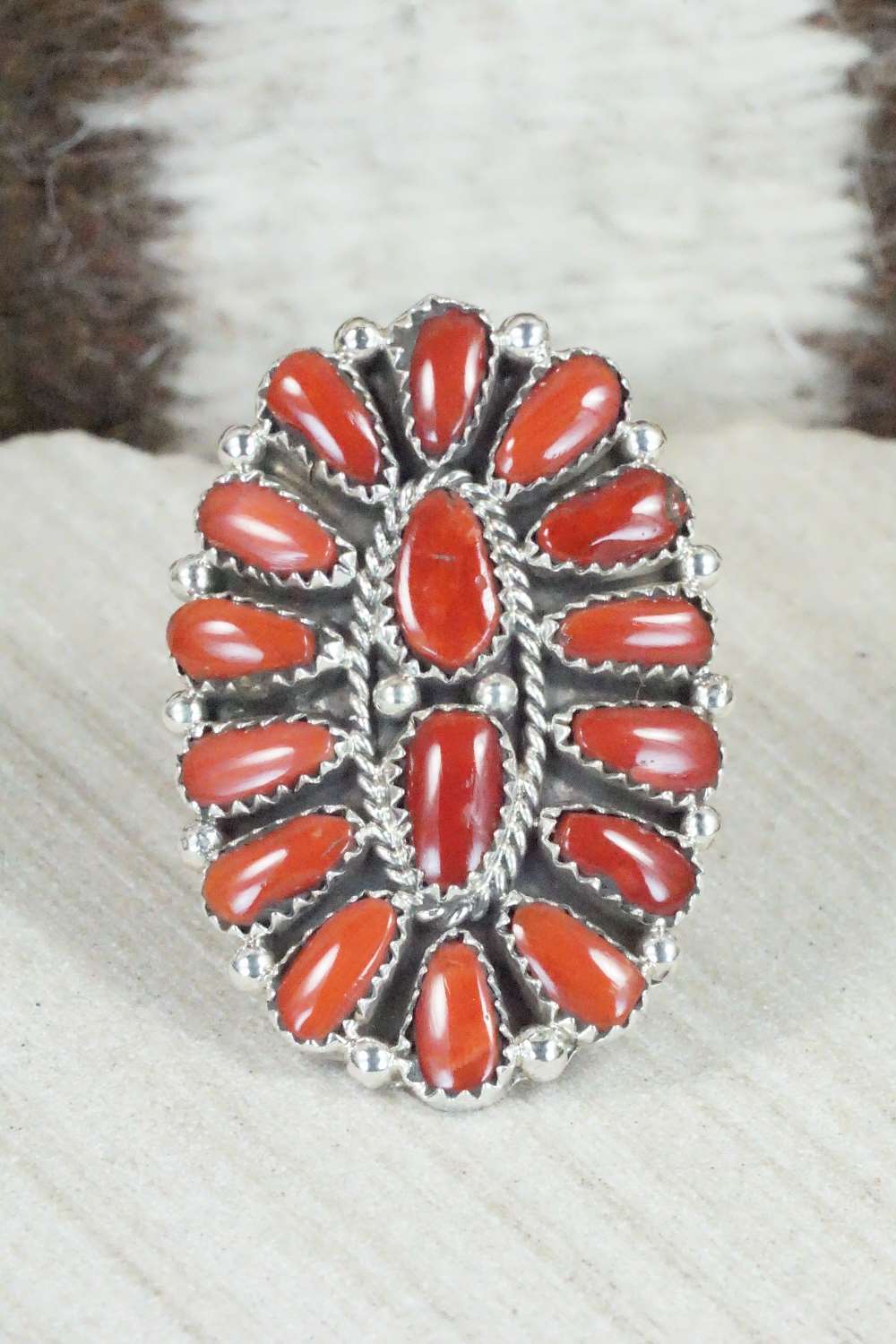 Coral and Sterling Silver Ring - Justina Wilson - Size 7