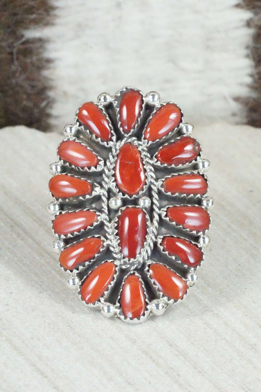 Coral and Sterling Silver Ring - Justina Wilson - Size 7