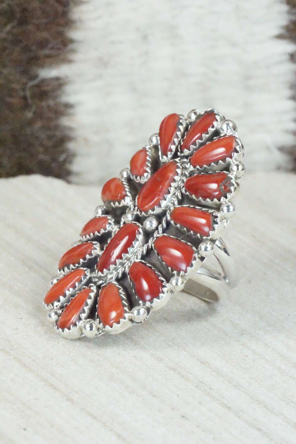 Coral and Sterling Silver Ring - Justina Wilson - Size 7