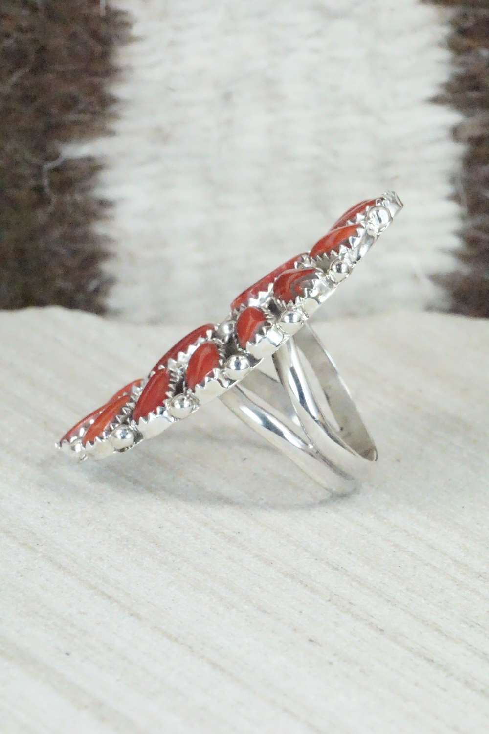 Coral and Sterling Silver Ring - Justina Wilson - Size 7