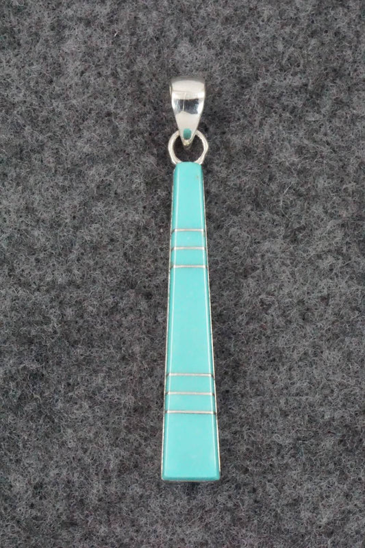 Turquoise & Sterling Silver Inlay Pendant - MaDerral Kallestewa