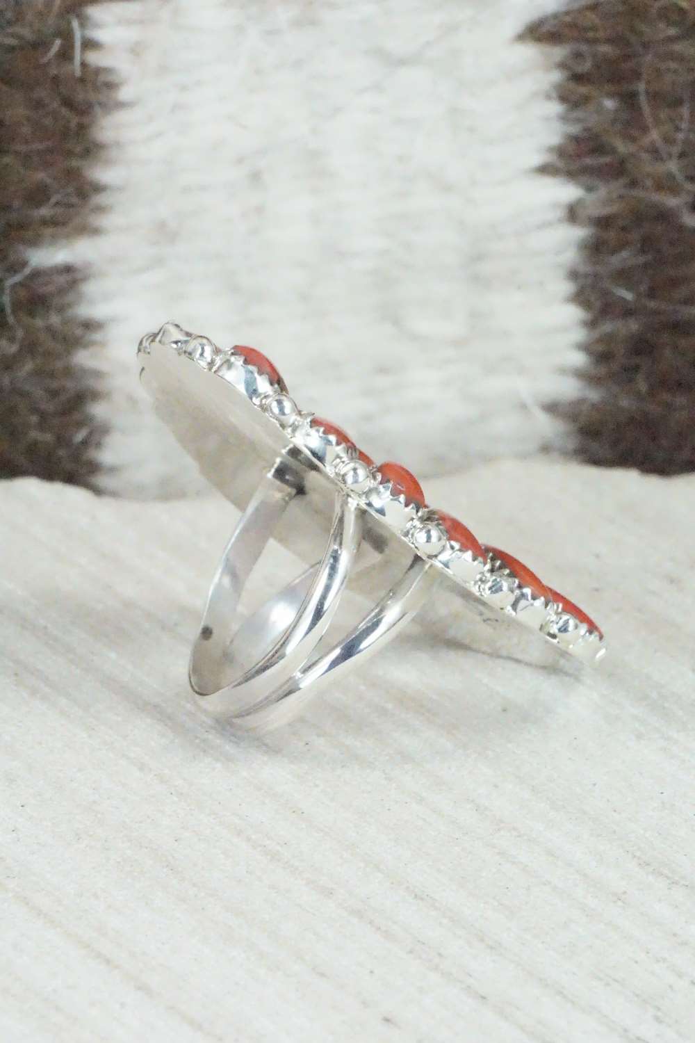 Coral and Sterling Silver Ring - Justina Wilson - Size 7