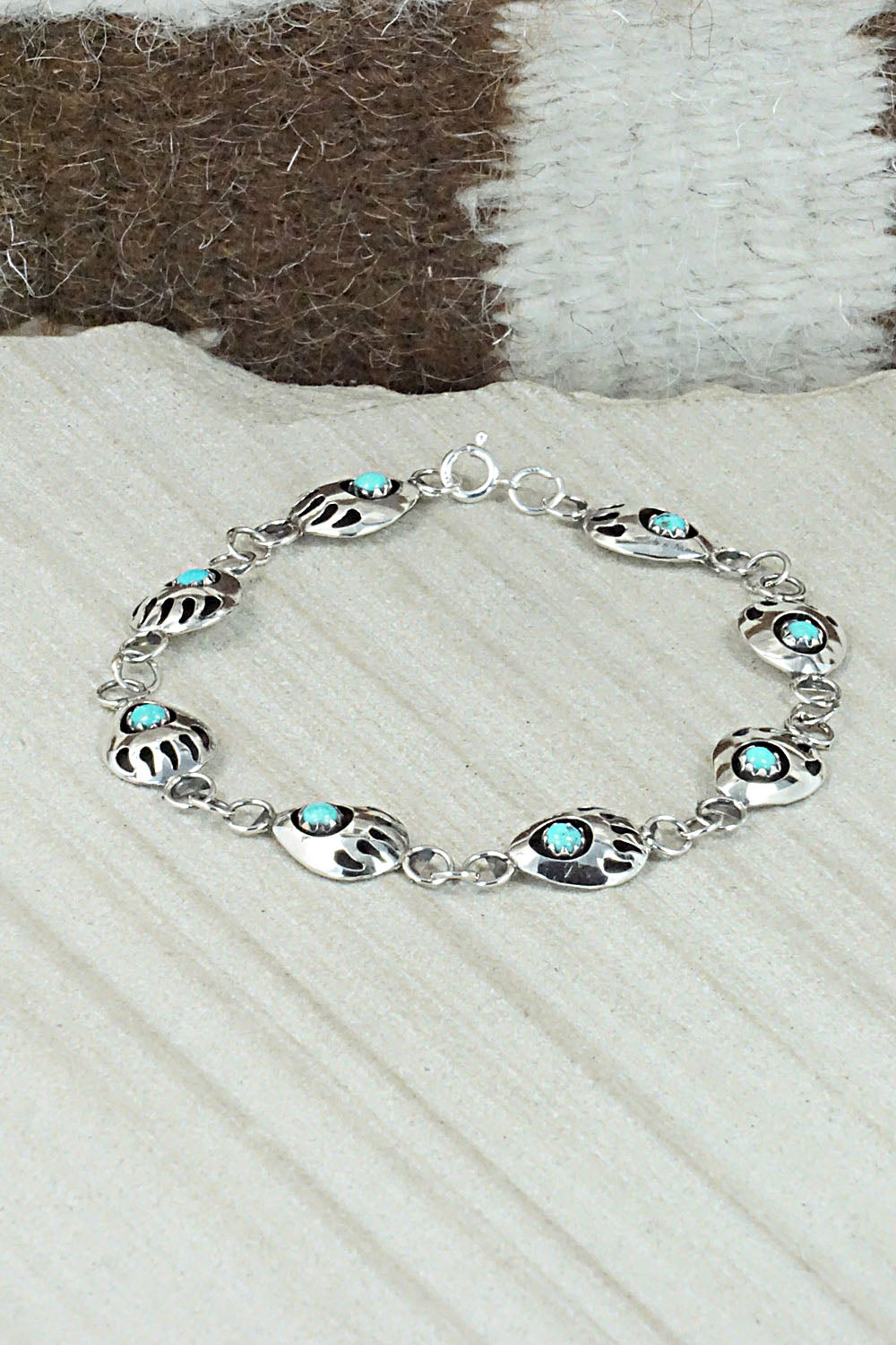 Turquoise and Sterling Silver Link Bracelet - Leta Parker