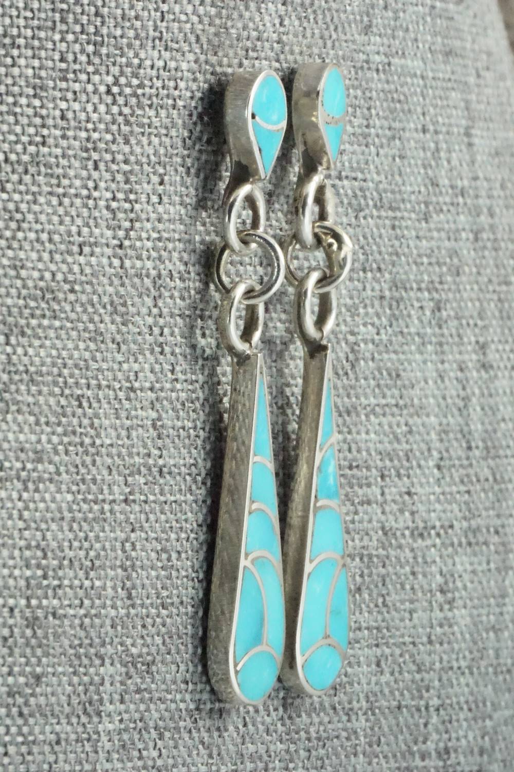 Turquoise & Sterling Silver Inlay Earrings - Lynette Johnson