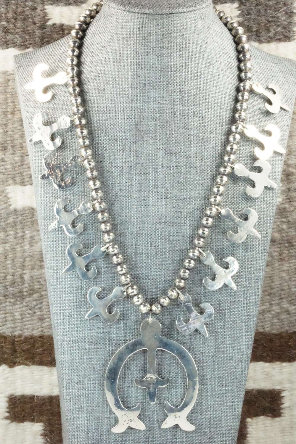 Sterling Silver Squash Blossom Necklace and Earrings - Navajo