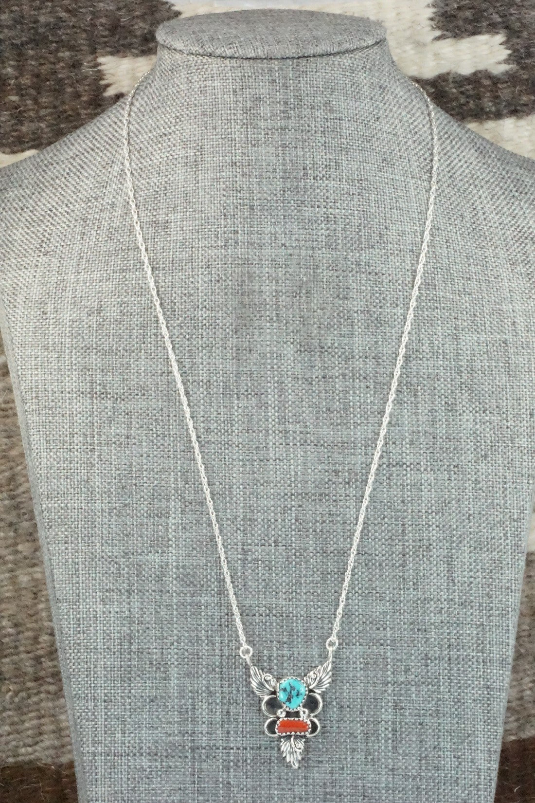 Turquoise, Coral & Sterling Silver Necklace - Rosie Chee