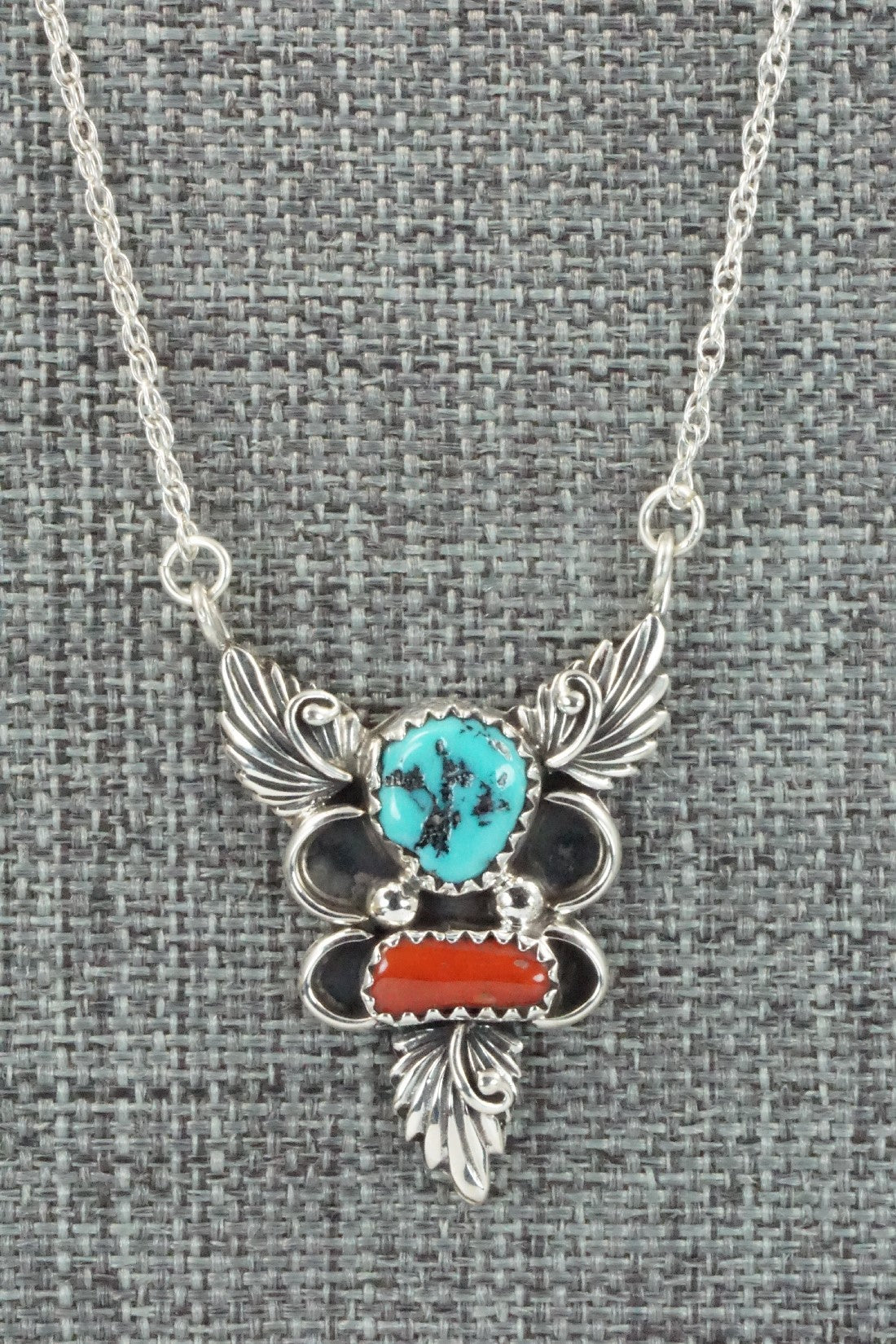 Turquoise, Coral & Sterling Silver Necklace - Rosie Chee