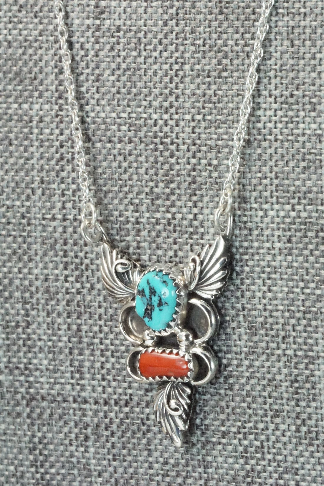Turquoise, Coral & Sterling Silver Necklace - Rosie Chee
