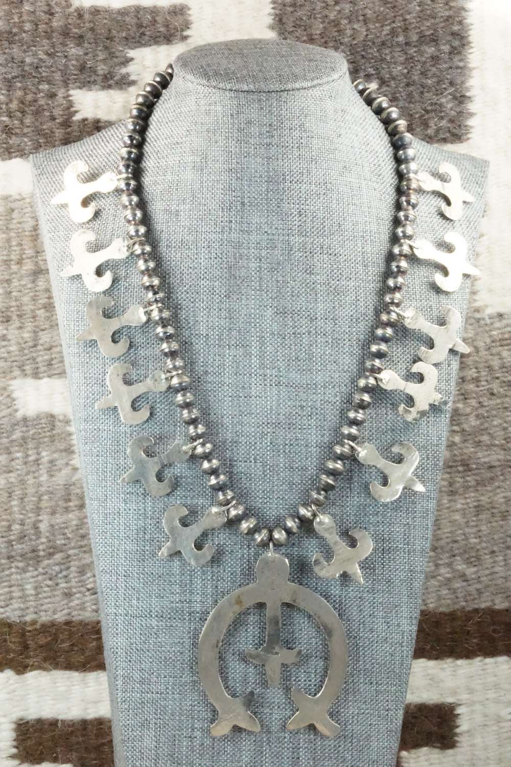 Sterling Silver Squash Blossom and Earrings Set - Navajo