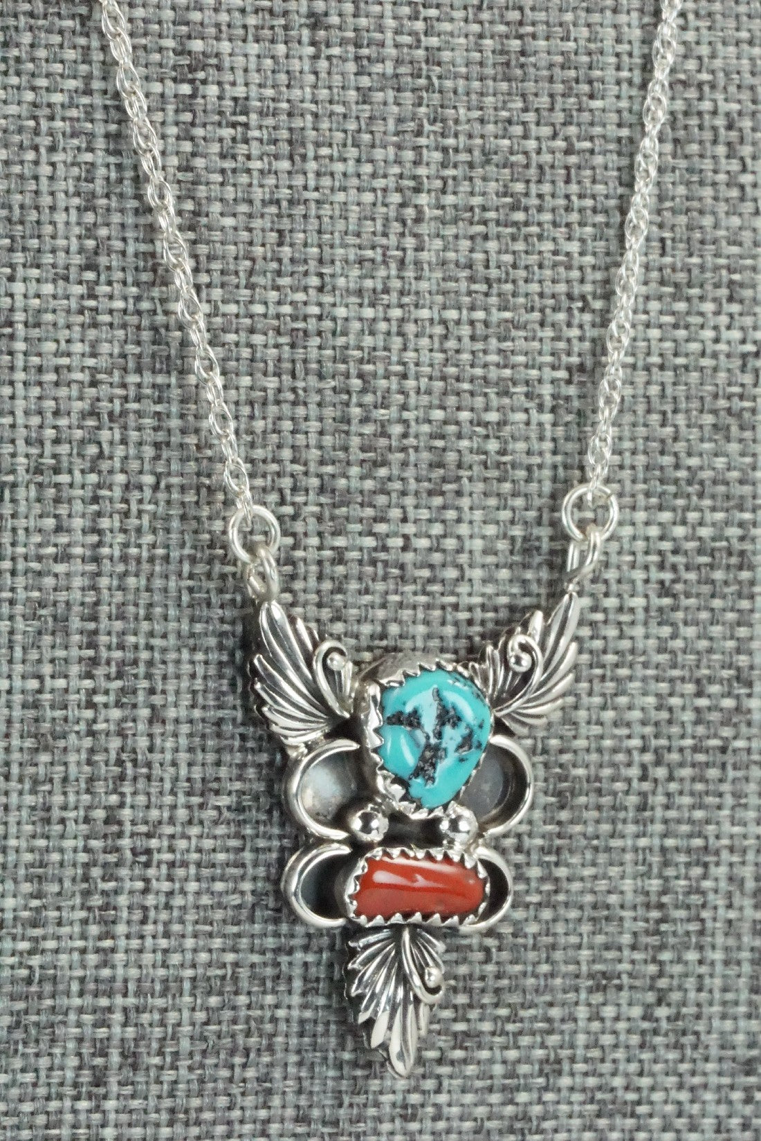 Turquoise, Coral & Sterling Silver Necklace - Rosie Chee