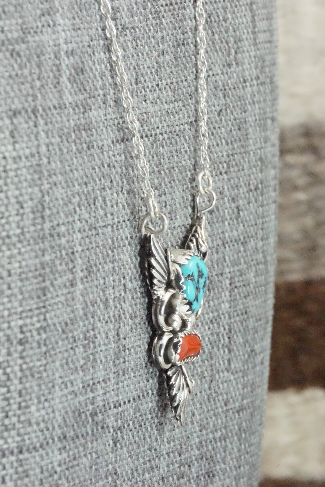 Turquoise, Coral & Sterling Silver Necklace - Rosie Chee