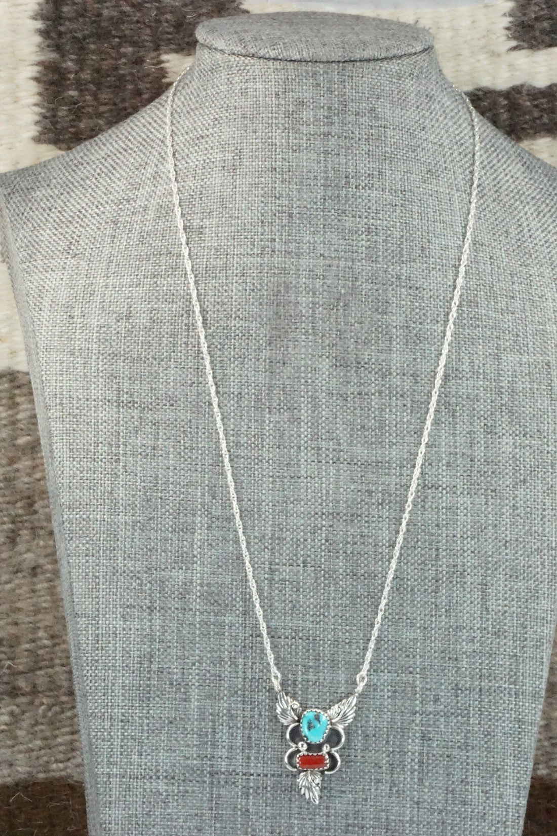 Turquoise, Coral & Sterling Silver Necklace - Rosie Chee