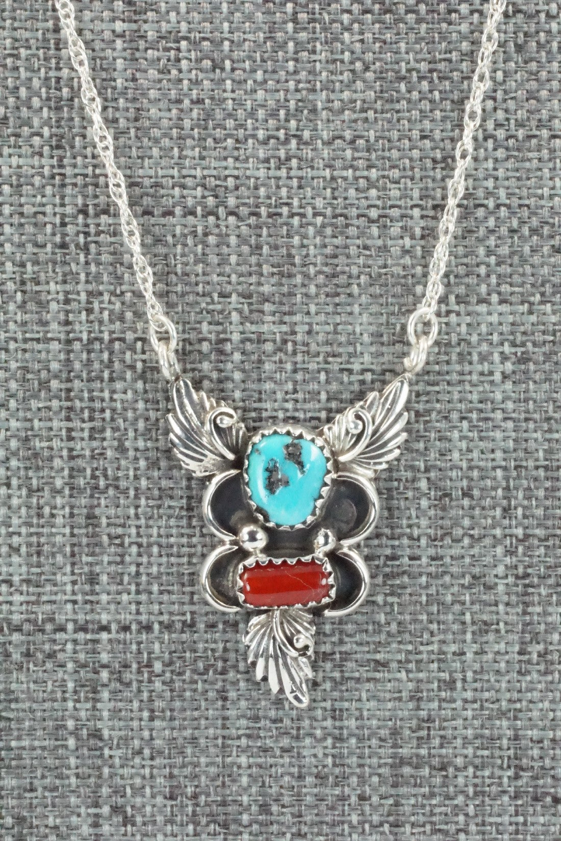 Turquoise, Coral & Sterling Silver Necklace - Rosie Chee