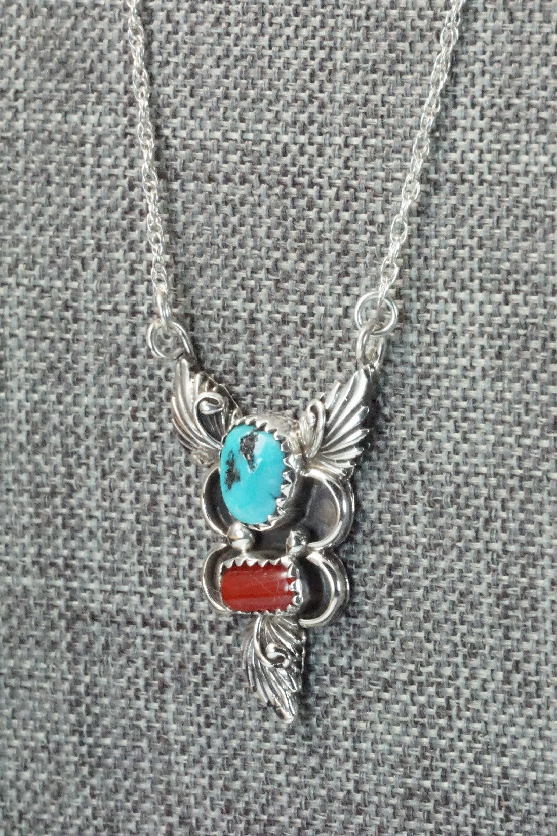 Turquoise, Coral & Sterling Silver Necklace - Rosie Chee