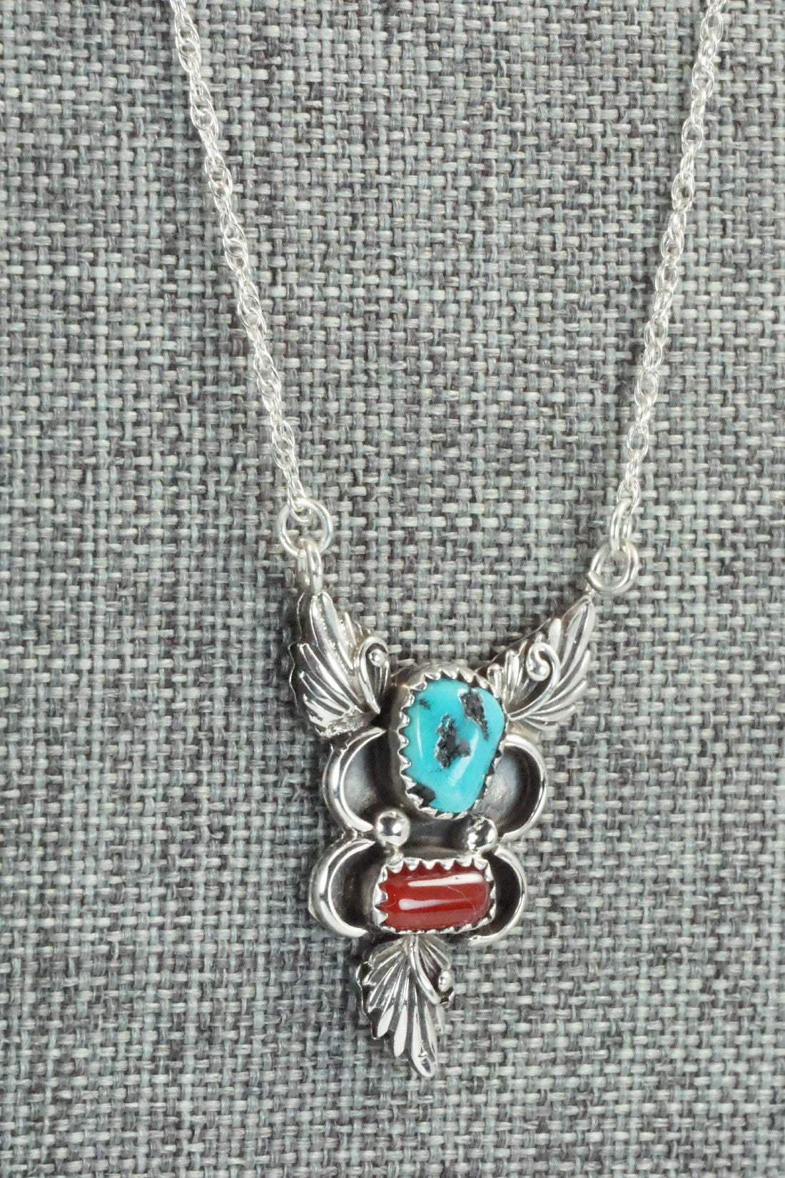 Turquoise, Coral & Sterling Silver Necklace - Rosie Chee
