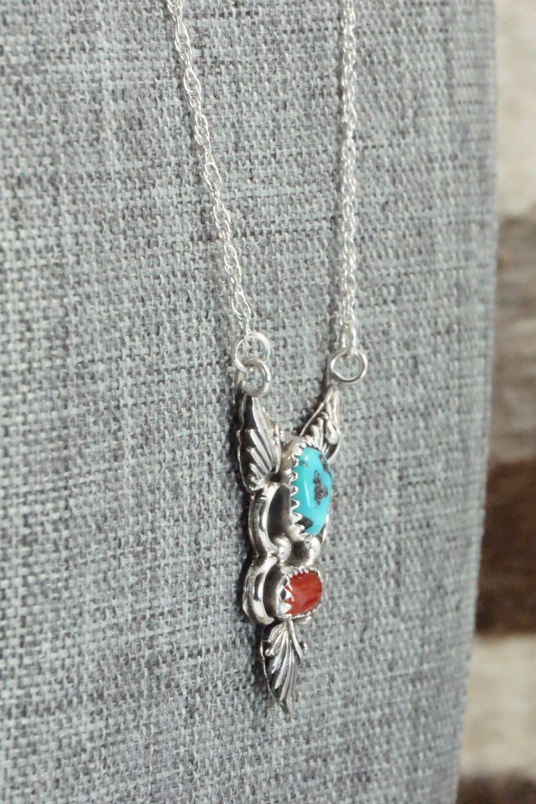 Turquoise, Coral & Sterling Silver Necklace - Rosie Chee