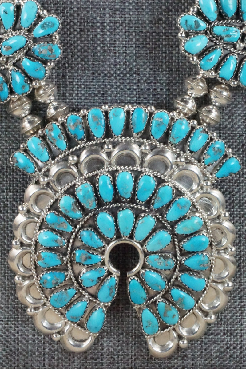 Turquoise & Sterling Silver Squash Blossom Necklace Set - Justina Wilson