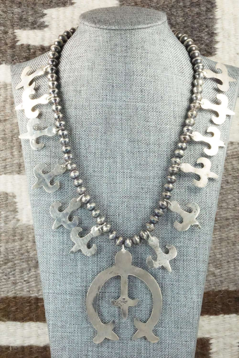 Sterling Silver Squash Blossom Necklace and Earrings - Navajo