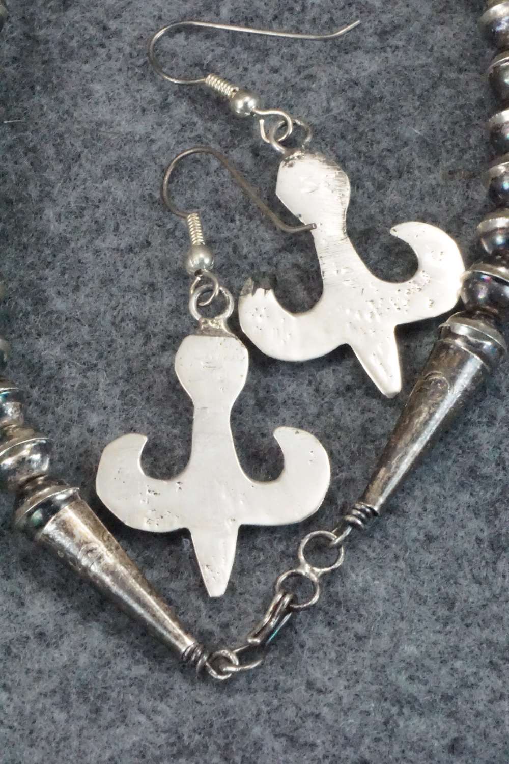 Sterling Silver Squash Blossom Necklace and Earrings - Navajo