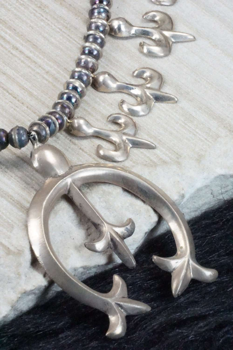 Sterling Silver Squash Blossom Necklace and Earrings - Navajo