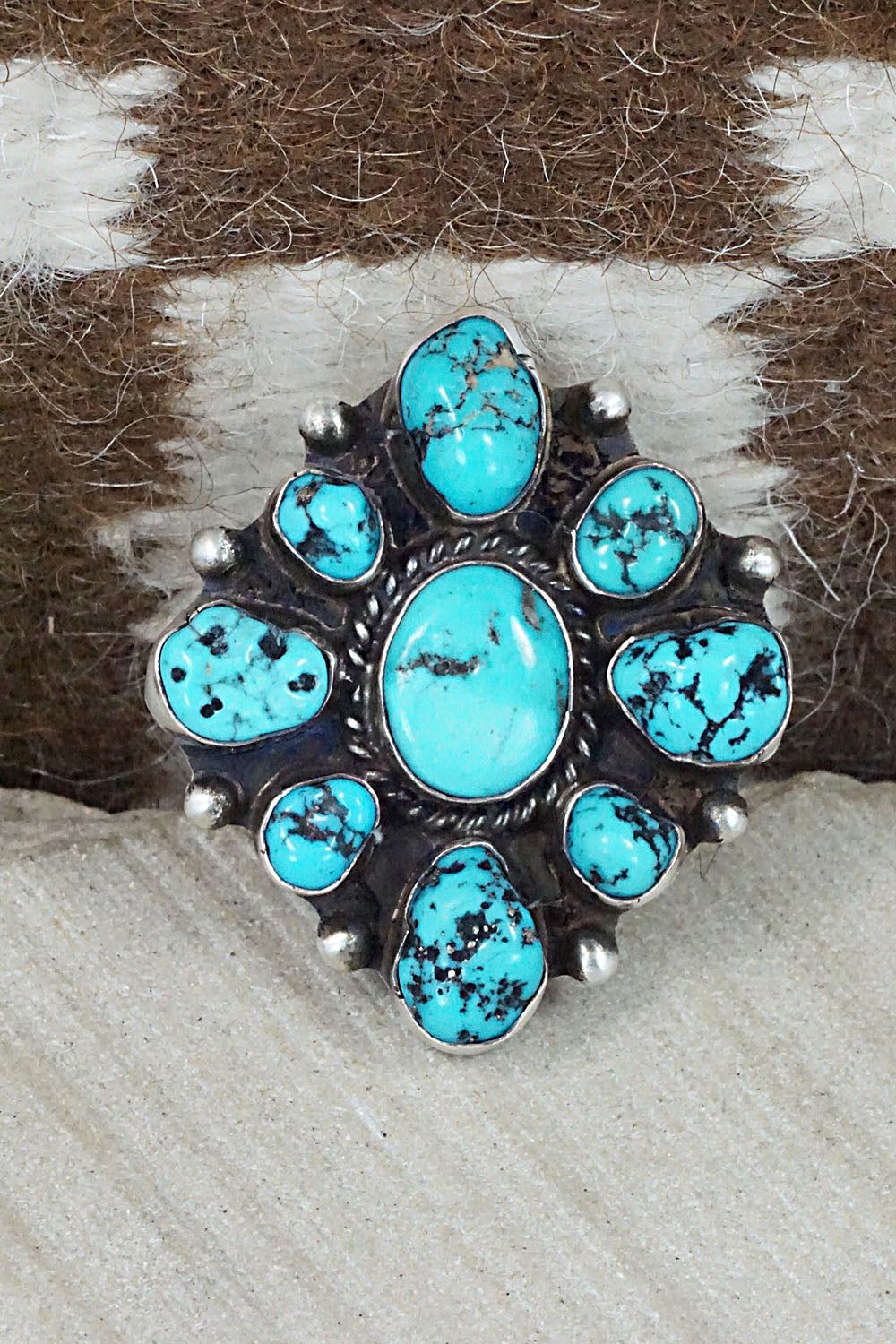 Turquoise & Sterling Silver Ring - Wilson Dawes - Size 8.75