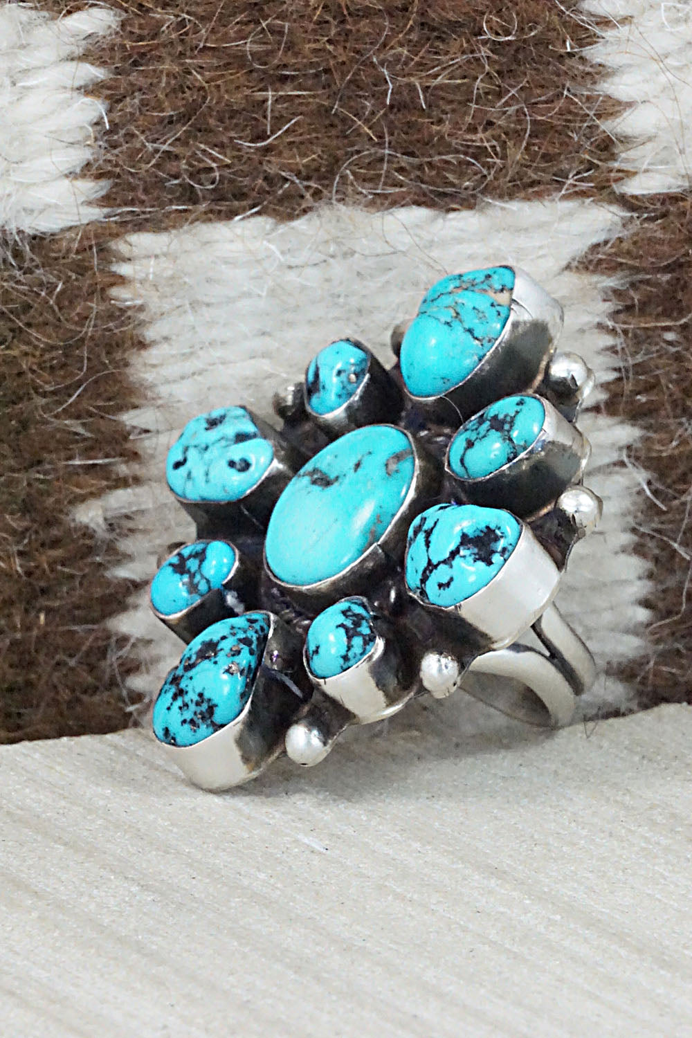 Turquoise & Sterling Silver Ring - Wilson Dawes - Size 8.75