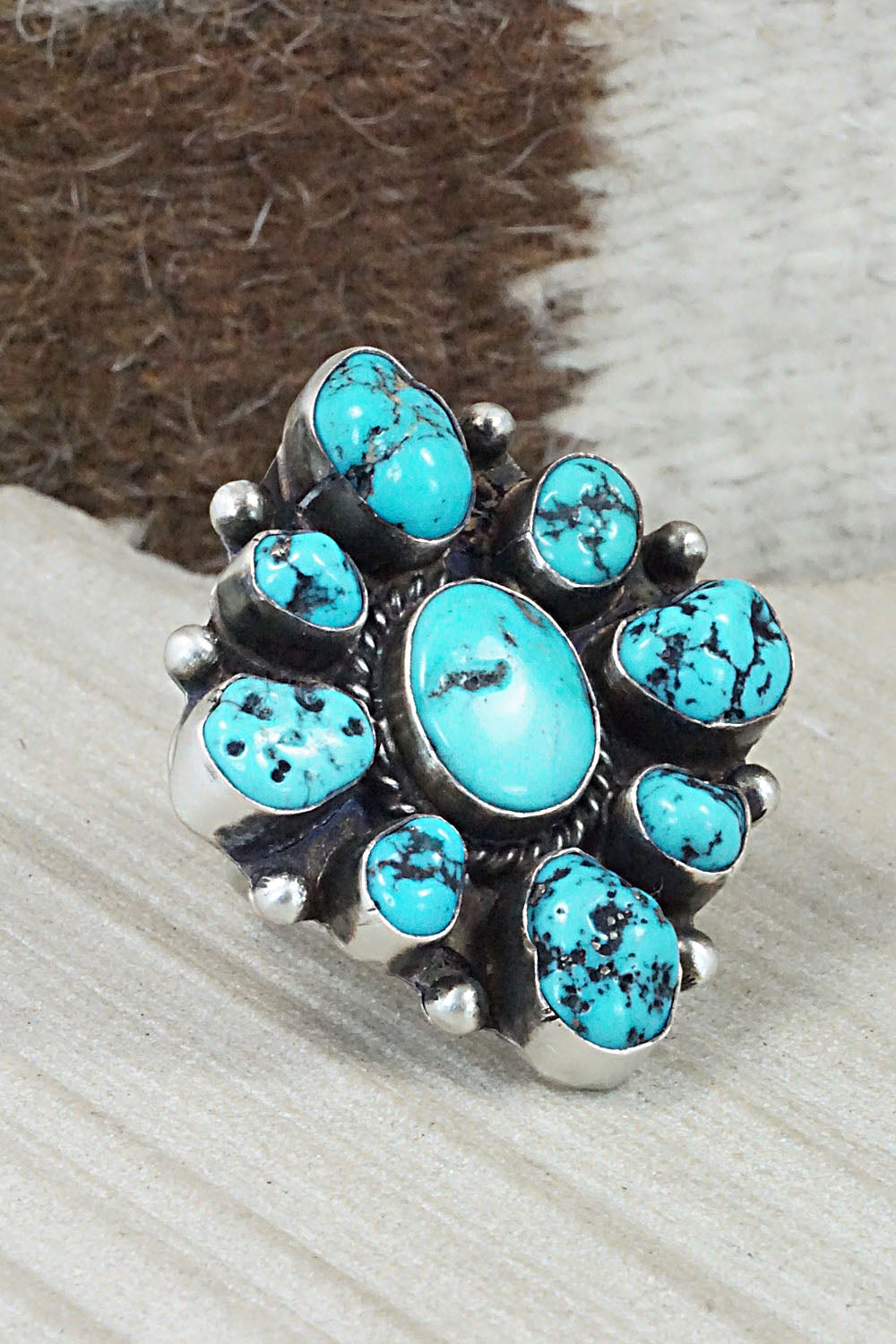 Turquoise & Sterling Silver Ring - Wilson Dawes - Size 8.75