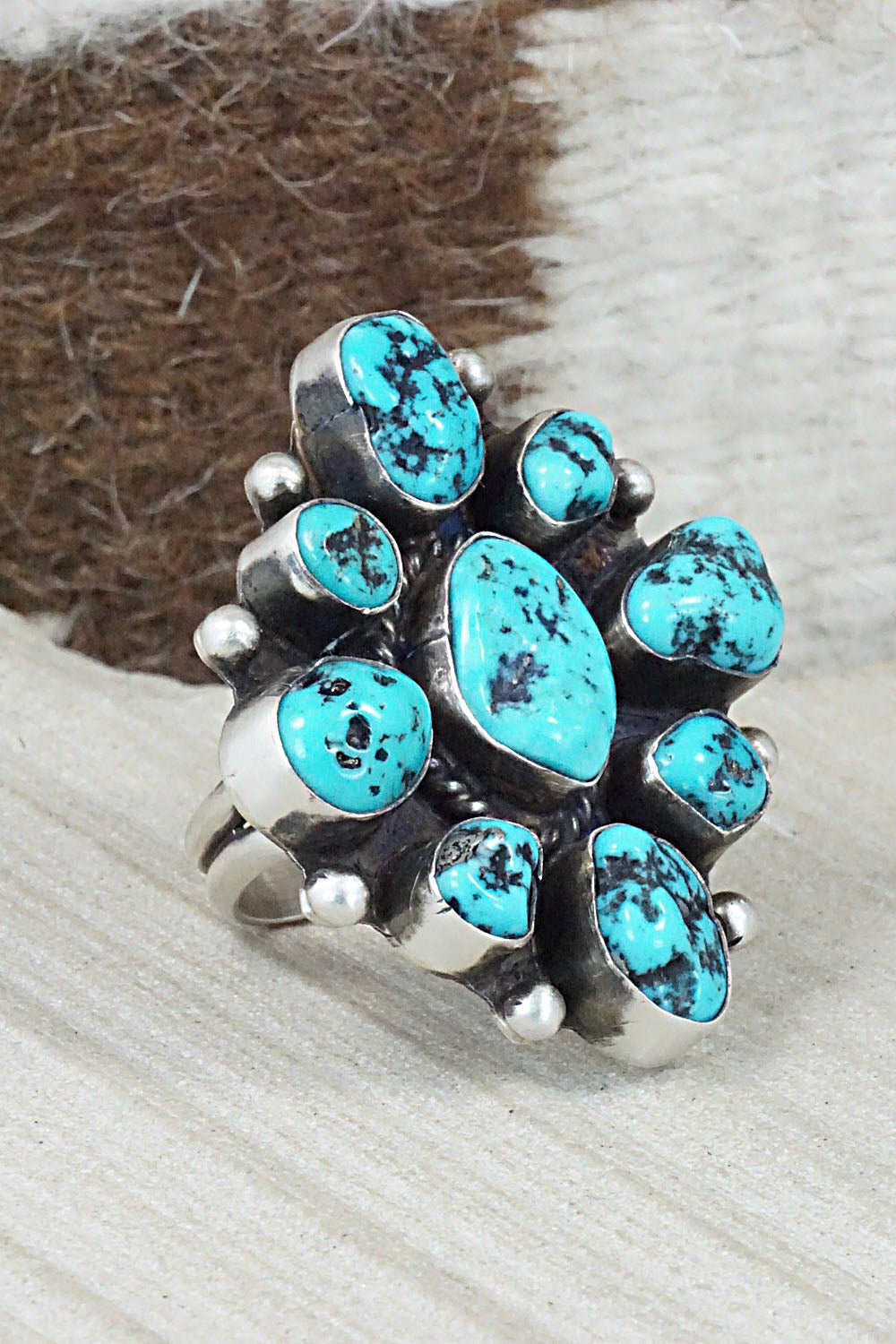 Turquoise & Sterling Silver Ring - Wilson Dawes - Size 8.75