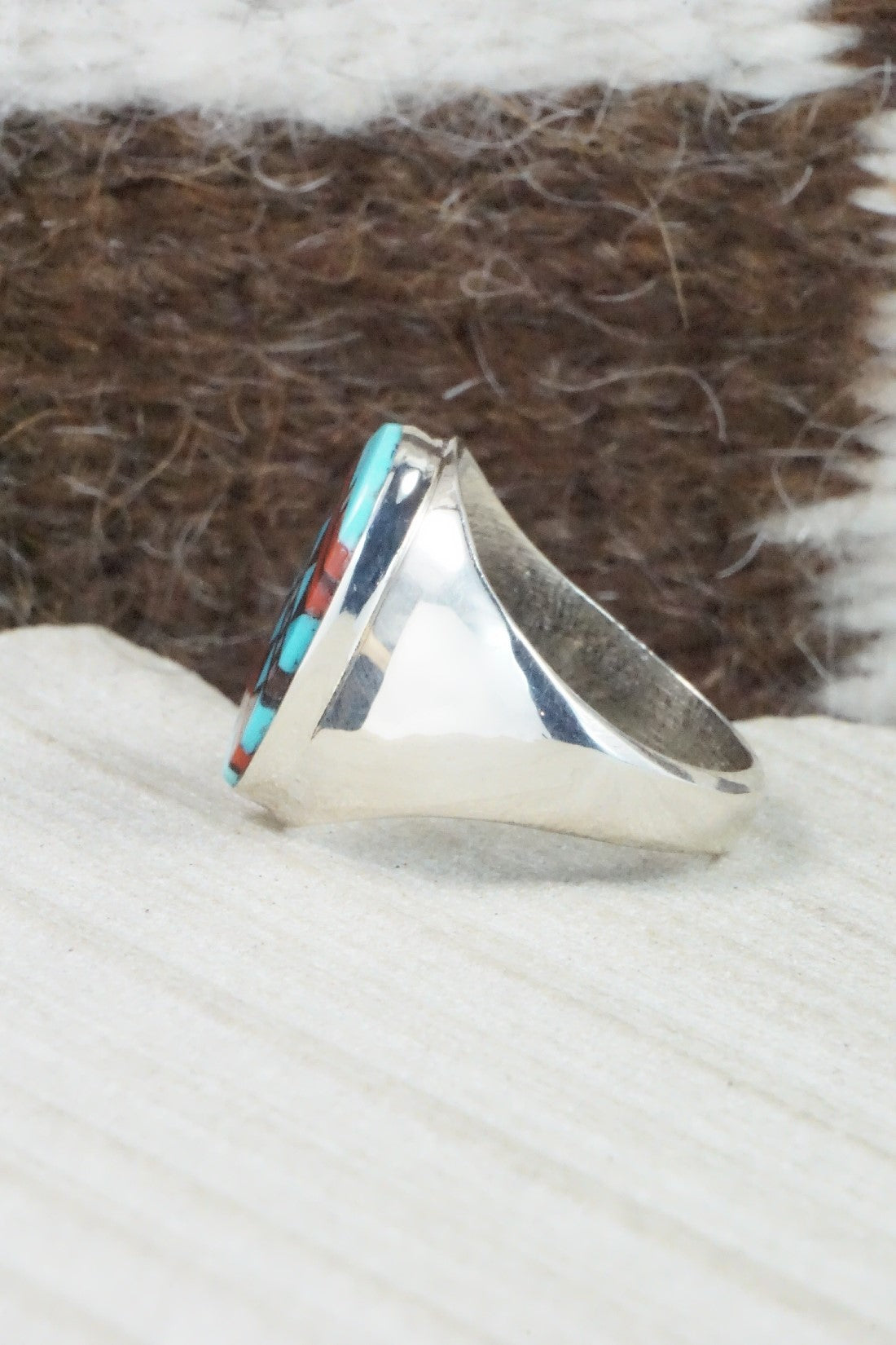 Multi Stone & Sterling Silver Ring - Herbert Kallestewa - Size 8.75