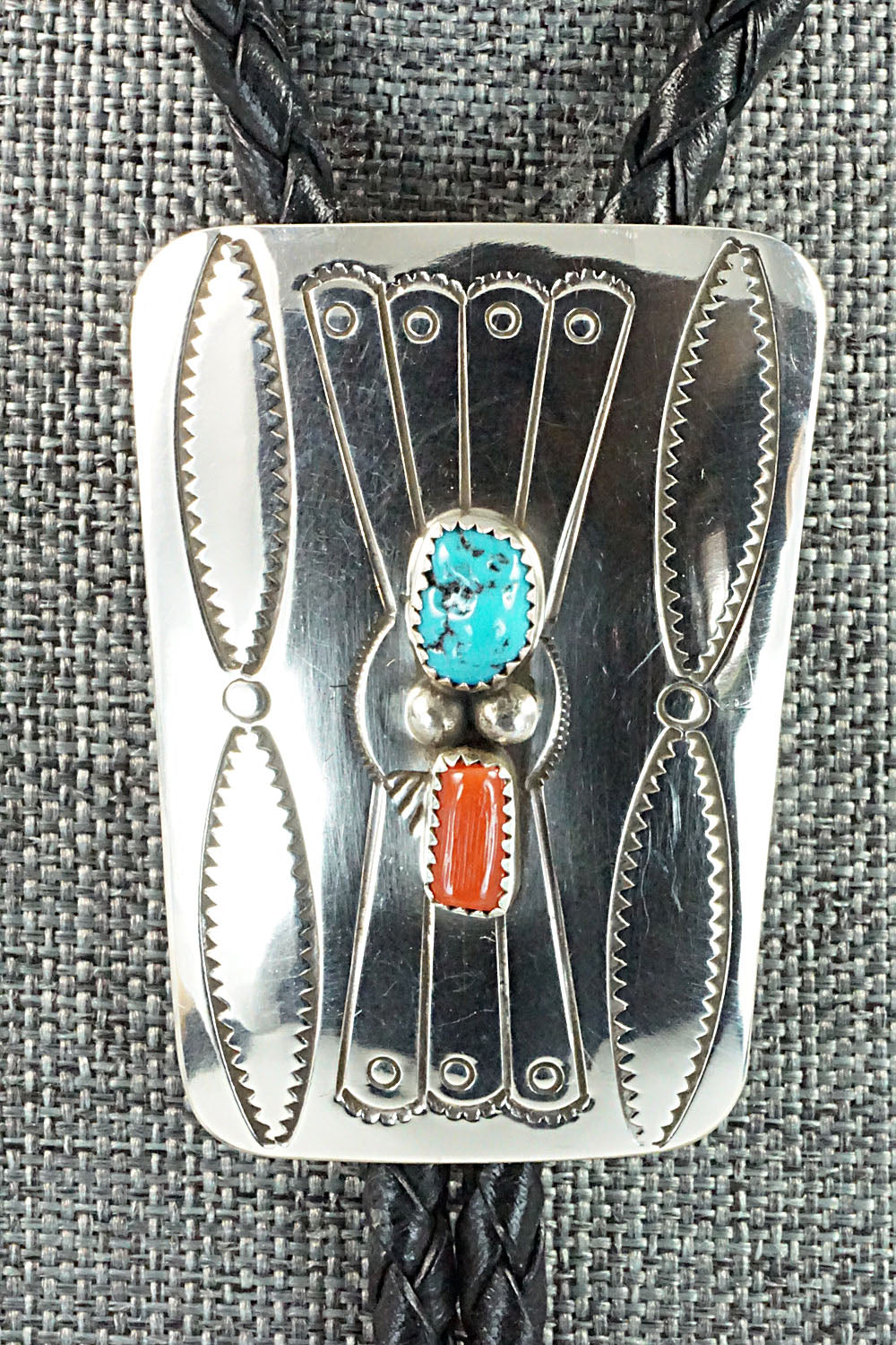 Turquoise, Coral & Sterling Silver Bolo Tie - Jolene Begay