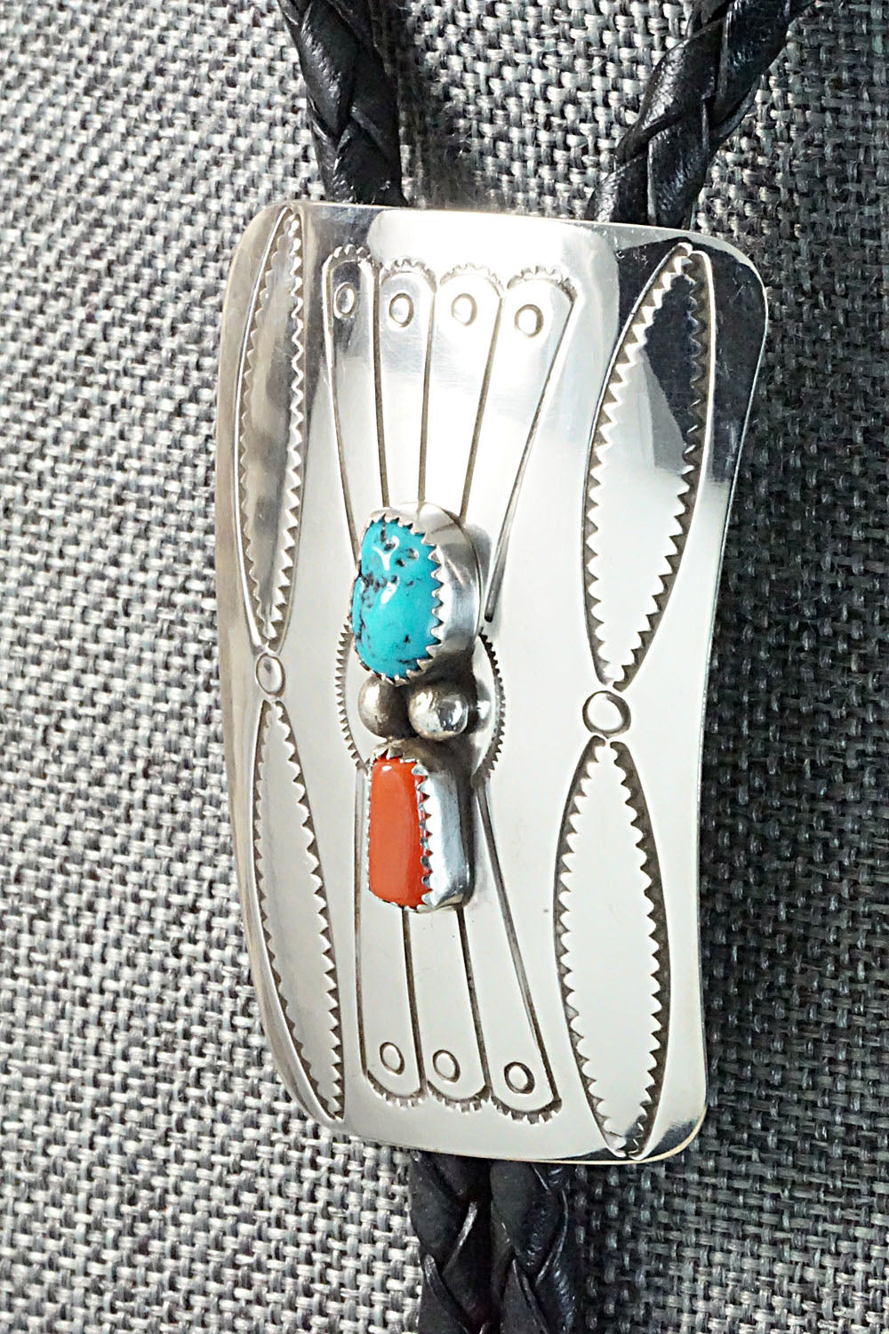 Turquoise, Coral & Sterling Silver Bolo Tie - Jolene Begay