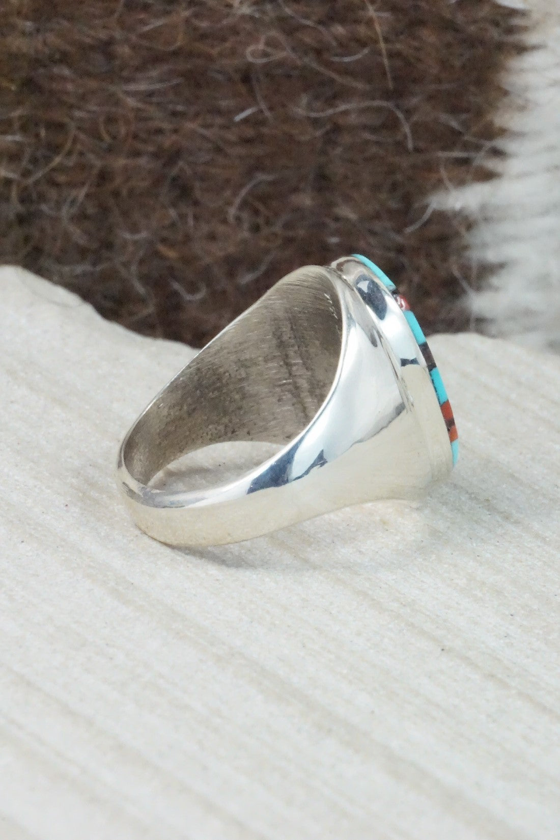 Multi Stone & Sterling Silver Ring - Herbert Kallestewa - Size 8.75