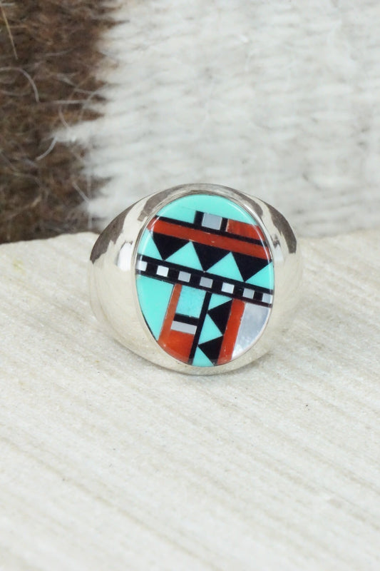 Multi Stone & Sterling Silver Ring - Herbert Kallestewa - Size 10