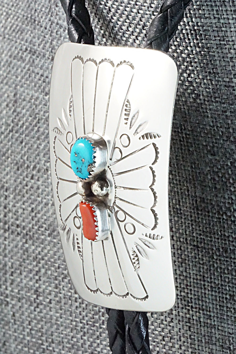 Turquoise, Coral & Sterling Silver Bolo Tie - Jolene Begay