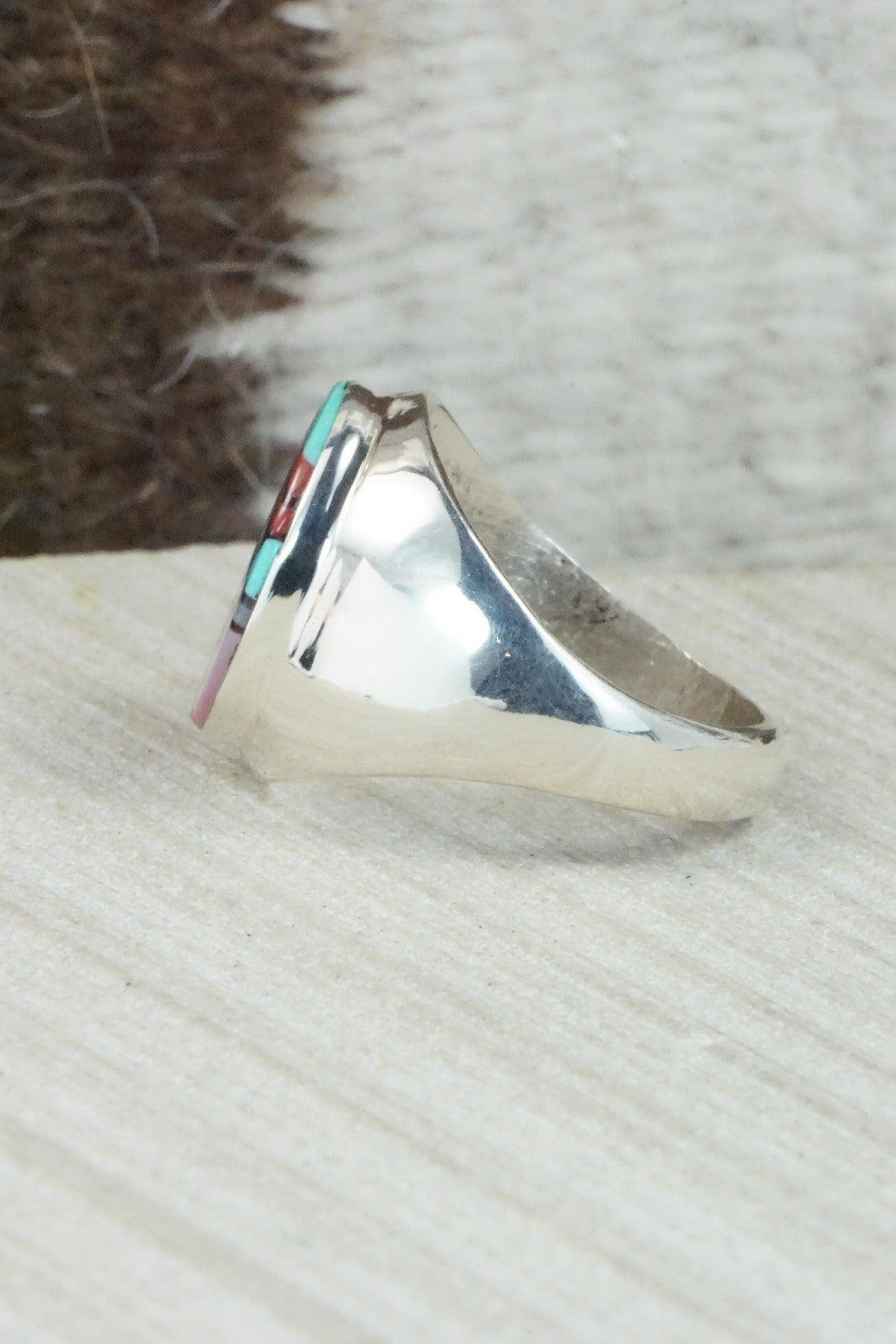 Multi Stone & Sterling Silver Ring - Herbert Kallestewa - Size 10