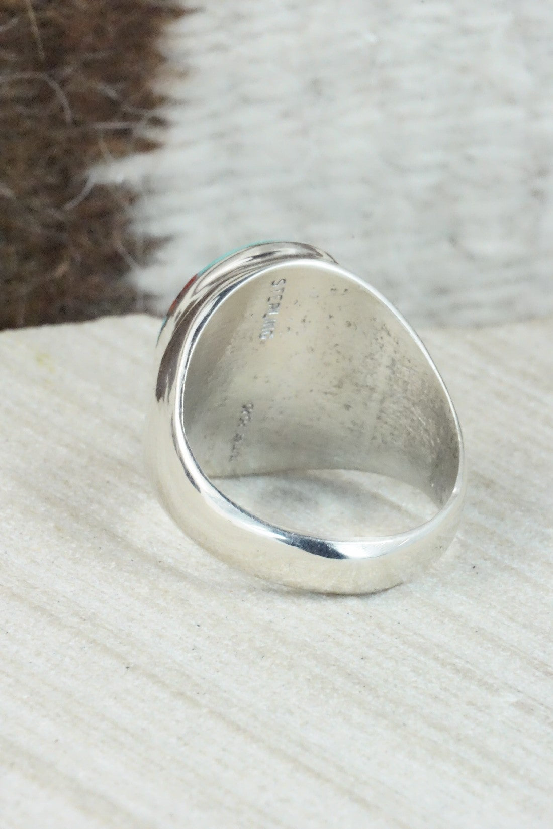 Multi Stone & Sterling Silver Ring - Herbert Kallestewa - Size 10