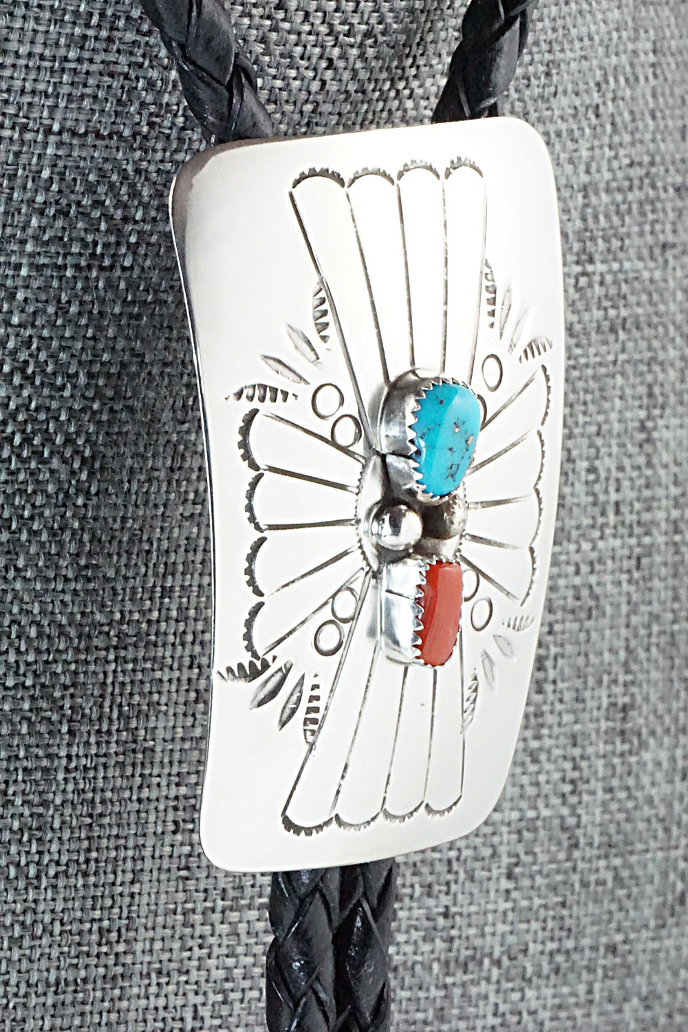 Turquoise, Coral & Sterling Silver Bolo Tie - Jolene Begay