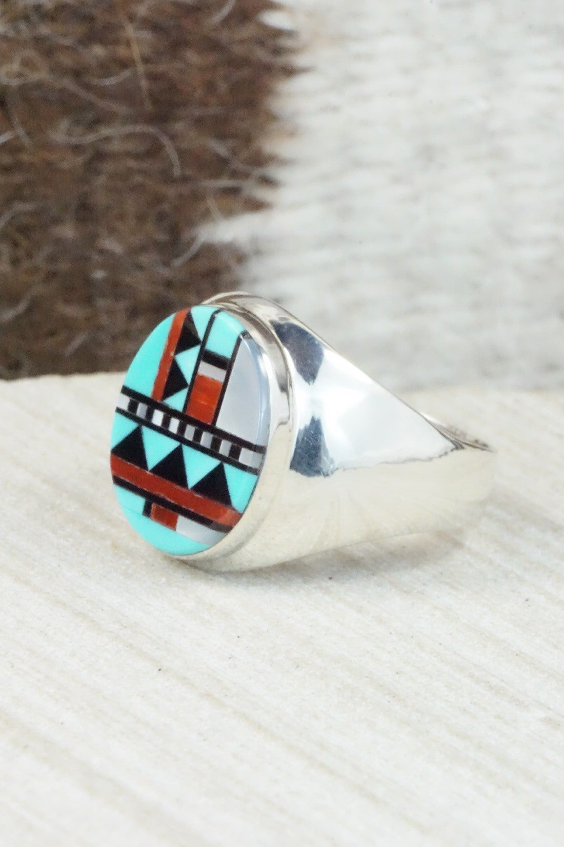 Multi Stone & Sterling Silver Ring - Herbert Kallestewa - Size 11.5