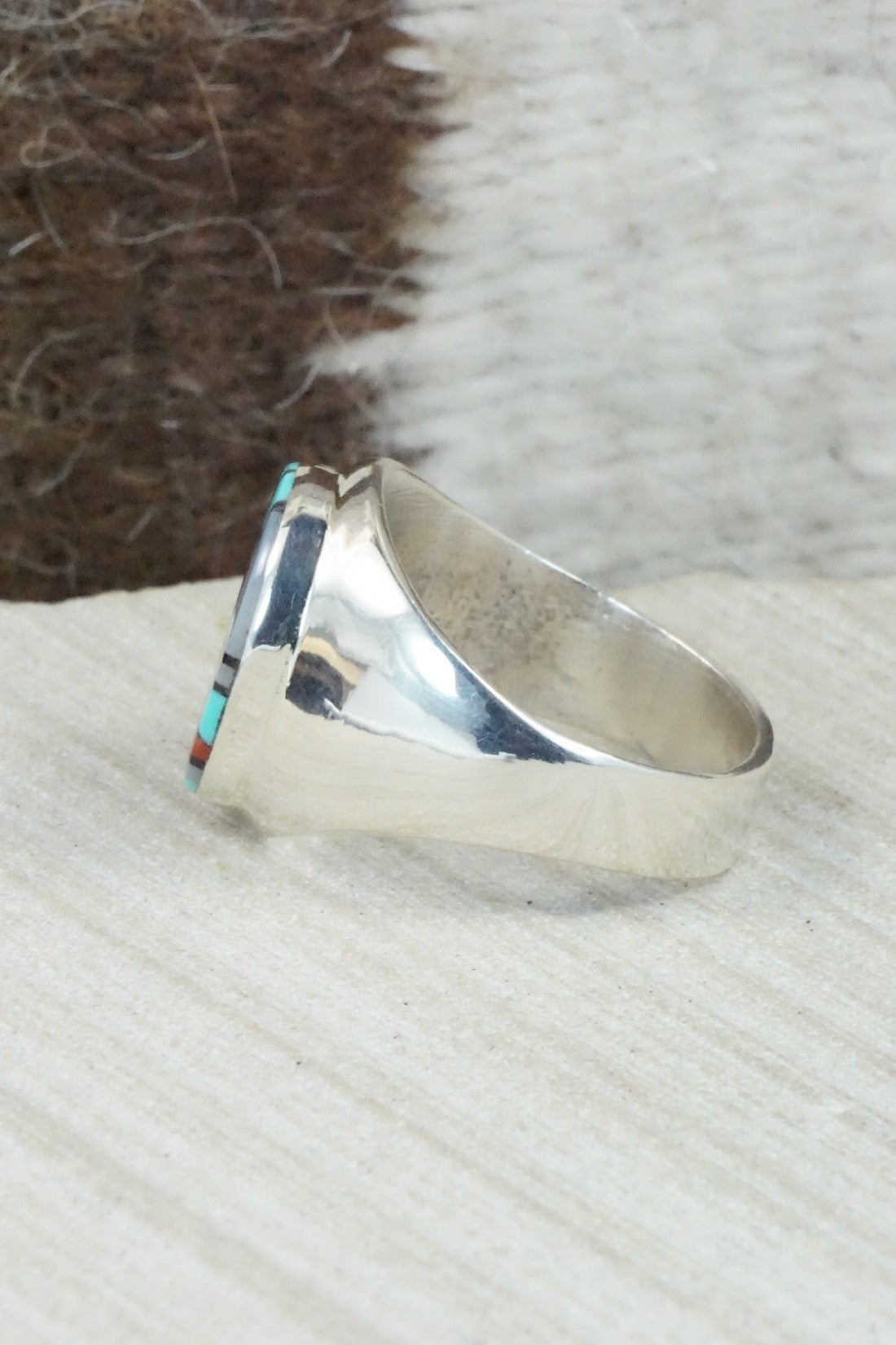 Multi Stone & Sterling Silver Ring - Herbert Kallestewa - Size 11.5