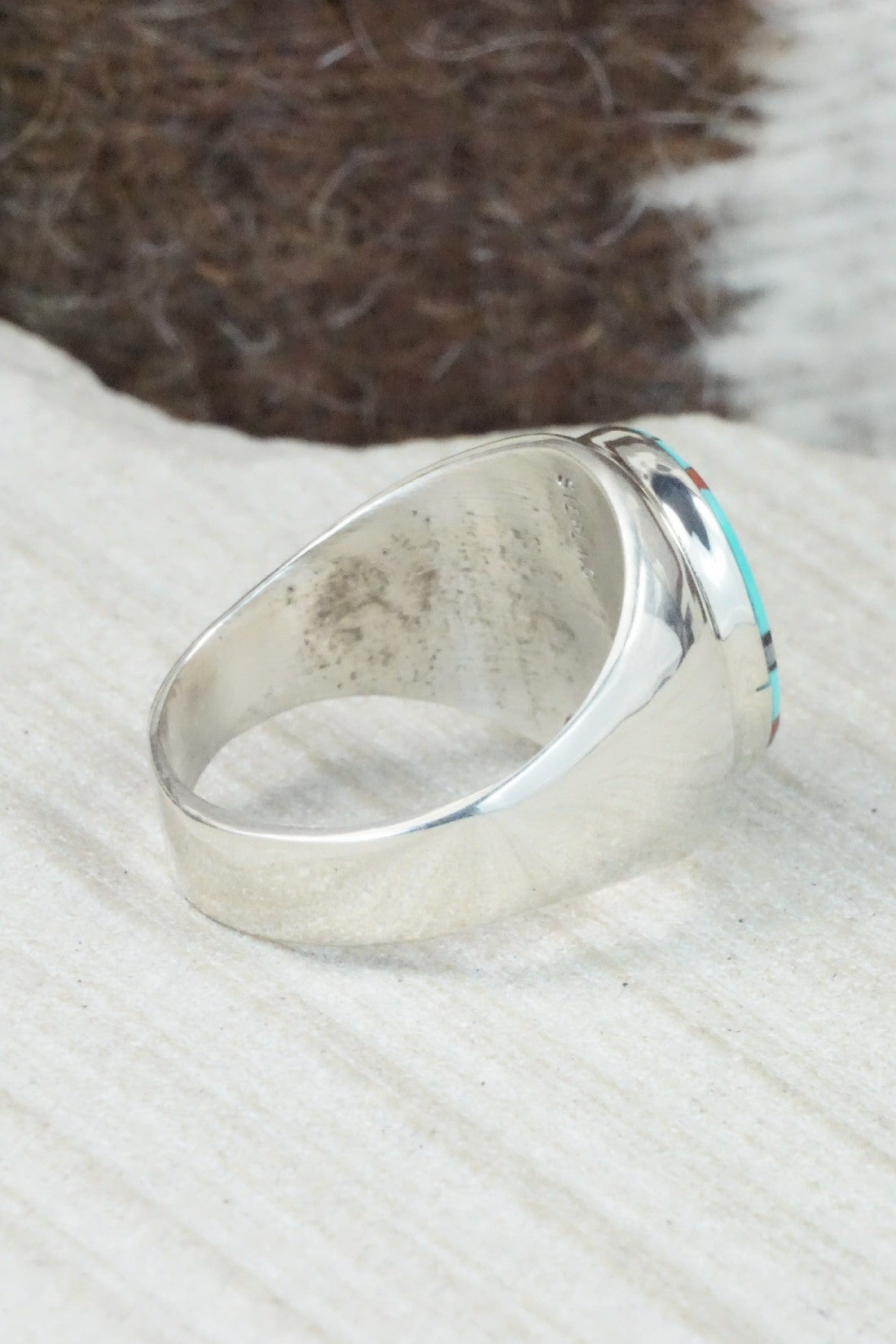 Multi Stone & Sterling Silver Ring - Herbert Kallestewa - Size 11.5