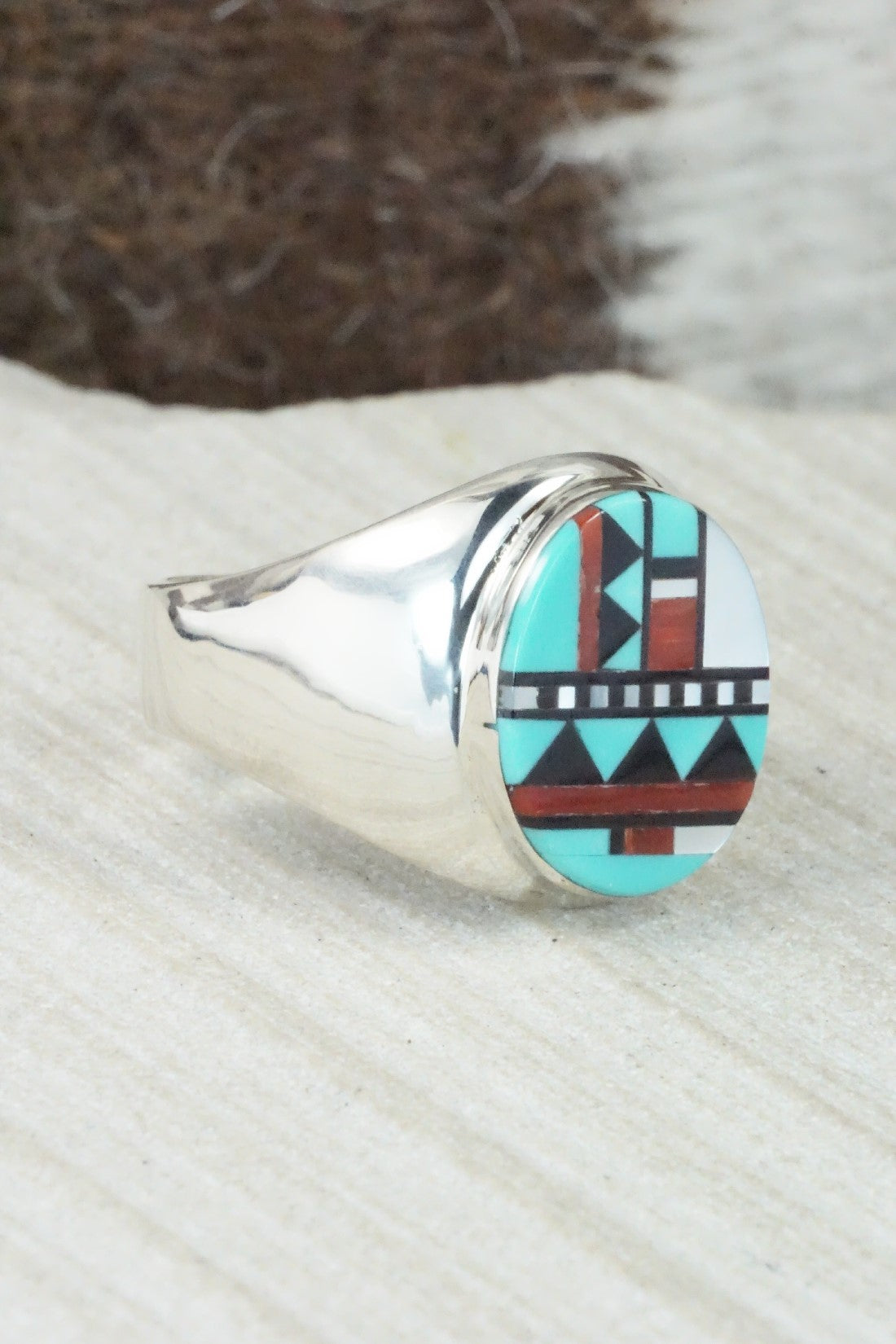 Multi Stone & Sterling Silver Ring - Herbert Kallestewa - Size 11.5